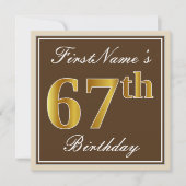Elegant, bruin, Faux Gold 67th Birthday + naam Kaart (Voorkant)