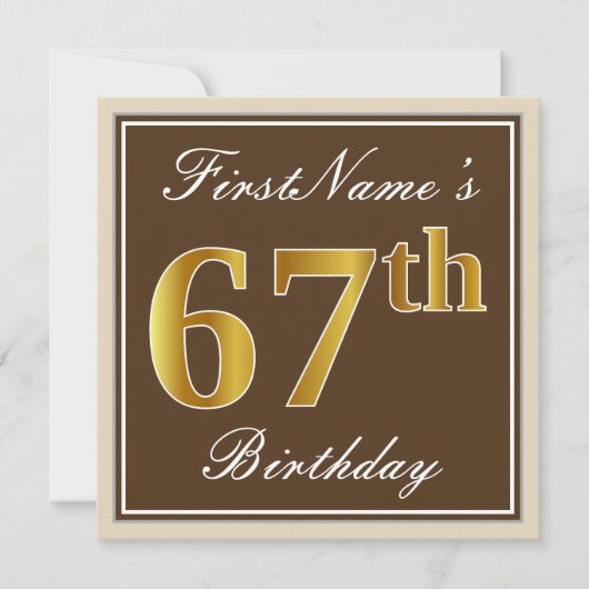 Elegant, bruin, Faux Gold 67th Birthday + naam Kaart (Voorkant)