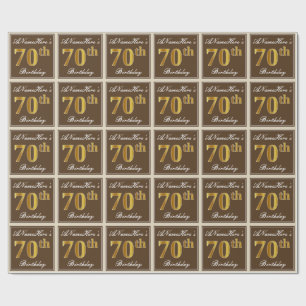 Elegant, bruin, Faux Gold 70th Birthday + naam Cadeaupapier