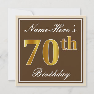 Elegant, bruin, Faux Gold 70th Birthday + naam Kaart
