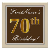 Elegant, bruin, Faux Gold 70th Birthday + naam Poster (Voorkant)