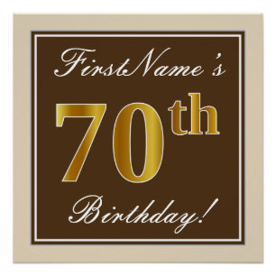 Elegant, bruin, Faux Gold 70th Birthday + naam Poster