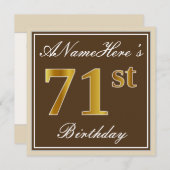 Elegant, bruin, Faux Gold 71st Birthday + naam Kaart (Voorkant / Achterkant)