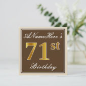 Elegant, bruin, Faux Gold 71st Birthday + naam Kaart (Staand voorkant)