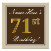 Elegant, bruin, Faux Gold 71st Birthday + naam Poster (Voorkant)