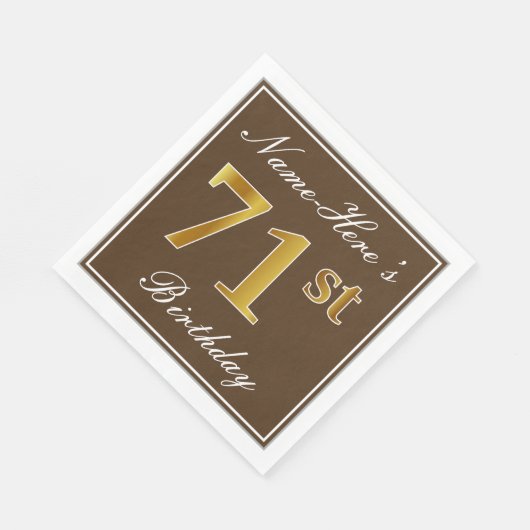 Elegant Bruin, Faux Gold 71ste verjaardag + naam Servet (Hoek)