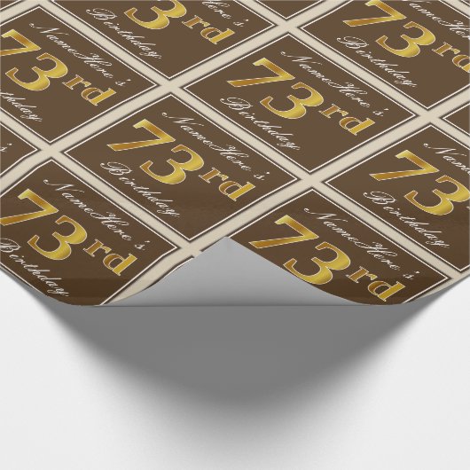 Elegant, bruin, Faux Gold 73rd Birthday + naam Cadeaupapier (Hoek)