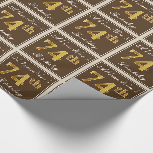 Elegant, bruin, Faux Gold 74th Birthday + naam Cadeaupapier (Hoek)