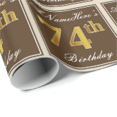 Elegant, bruin, Faux Gold 74th Birthday + naam Cadeaupapier (Rol Hoek)