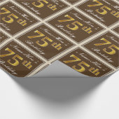 Elegant, bruin, Faux Gold 75th Birthday + naam Cadeaupapier (Hoek)