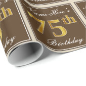 Elegant, bruin, Faux Gold 75th Birthday + naam Cadeaupapier (Rol Hoek)