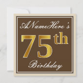 Elegant, bruin, Faux Gold 75th Birthday + naam Kaart (Voorkant)