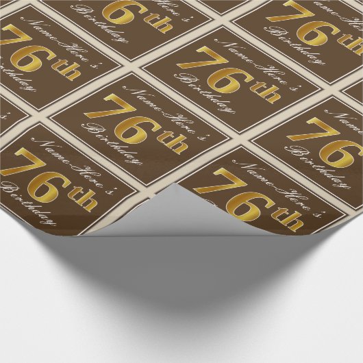 Elegant, bruin, Faux Gold 76th Birthday + naam Cadeaupapier (Hoek)