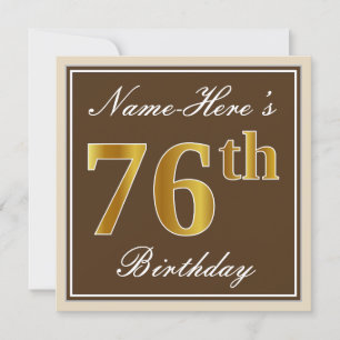Elegant, bruin, Faux Gold 76th Birthday + naam Kaart