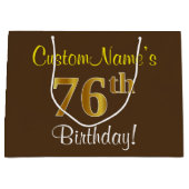 Elegant, bruin, Faux Gold 76th Birthday + naam Large Cadeautasje (Voorkant)