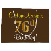 Elegant, bruin, Faux Gold 76th Birthday + naam Large Cadeautasje (Achterkant)