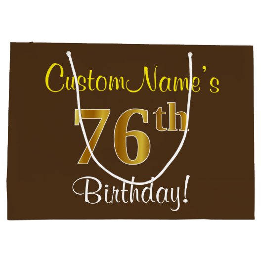 Elegant, bruin, Faux Gold 76th Birthday + naam Large Cadeautasje (Achterkant)
