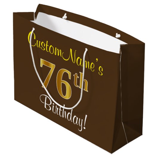 Elegant, bruin, Faux Gold 76th Birthday + naam Large Cadeautasje (Achterkant Gekanteld)