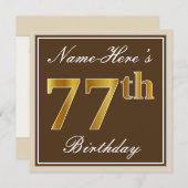 Elegant, bruin, Faux Gold 77th Birthday + naam Kaart (Voorkant / Achterkant)
