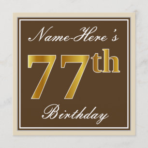 Elegant, bruin, Faux Gold 77th Birthday + naam Kaart