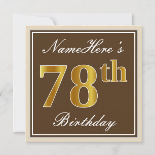 Elegant, bruin, Faux Gold 78th Birthday + naam Kaart