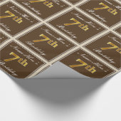 Elegant, bruin, Faux Gold 7th Birthday + naam Cadeaupapier (Hoek)