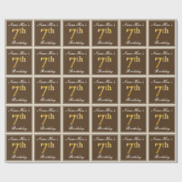 Elegant, bruin, Faux Gold 7th Birthday + naam Cadeaupapier