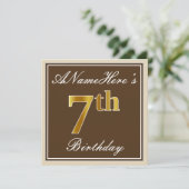 Elegant, bruin, Faux Gold 7th Birthday + naam Kaart (Staand voorkant)