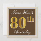 Elegant, bruin, Faux Gold 80th Birthday + naam Kaart (Voorkant)