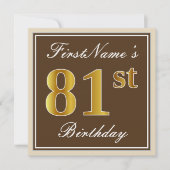 Elegant, bruin, Faux Gold 81st Birthday + naam Kaart (Voorkant)