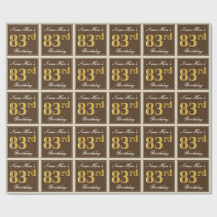 Elegant, bruin, Faux Gold 83rd Birthday + naam Cadeaupapier