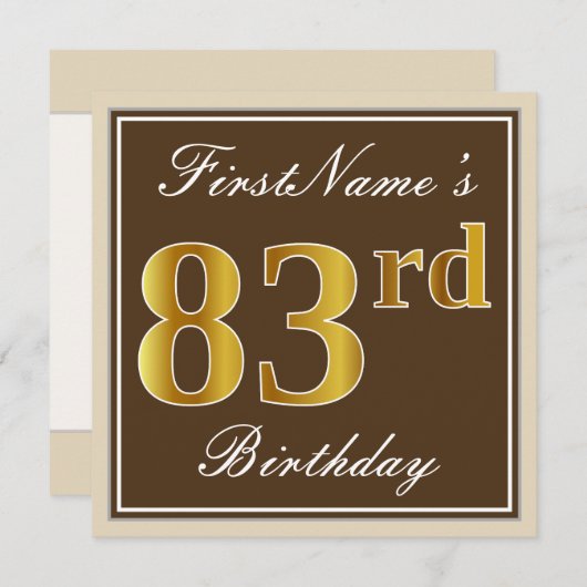 Elegant, bruin, Faux Gold 83rd Birthday + naam Kaart (Voorkant / Achterkant)