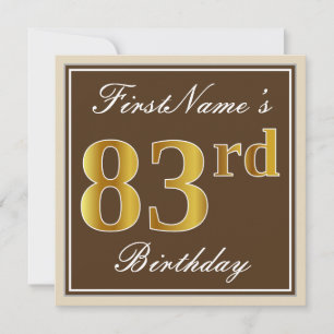 Elegant, bruin, Faux Gold 83rd Birthday + naam Kaart