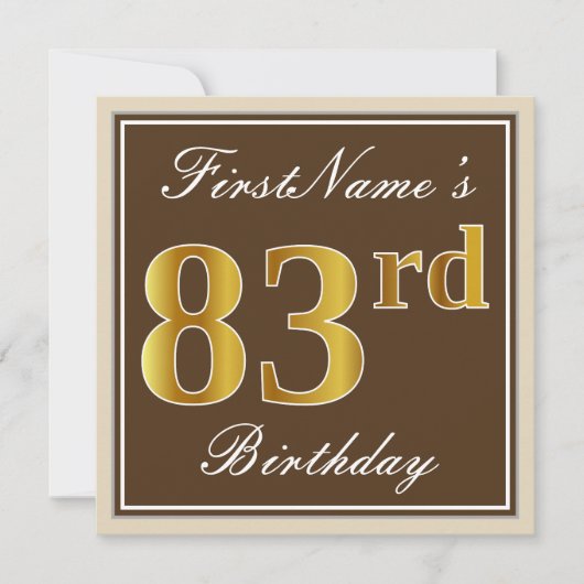 Elegant, bruin, Faux Gold 83rd Birthday + naam Kaart (Voorkant)