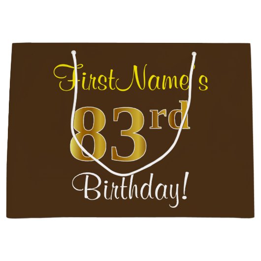 Elegant, bruin, Faux Gold 83rd Birthday + naam Large Cadeautasje (Voorkant)