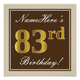 Elegant, bruin, Faux Gold 83rd Birthday + naam Poster