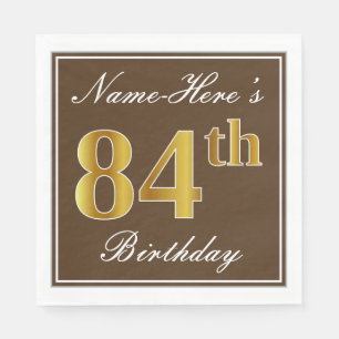 Elegant Bruin, Faux Gold 84ste verjaardag + naam Servet