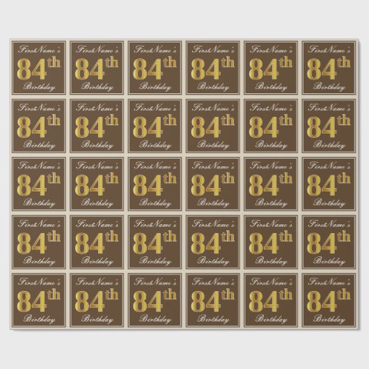 Elegant, bruin, Faux Gold 84th Birthday + naam Cadeaupapier (Vlak)