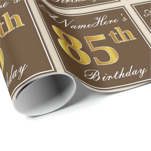 Elegant, bruin, Faux Gold 85th Birthday + naam Cadeaupapier (Rol Hoek)