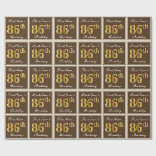 Elegant, bruin, Faux Gold 86th Birthday + naam Cadeaupapier (Vlak)
