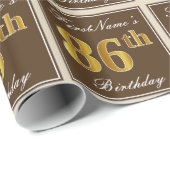 Elegant, bruin, Faux Gold 86th Birthday + naam Cadeaupapier (Rol Hoek)