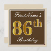 Elegant, bruin, Faux Gold 86th Birthday + naam Kaart (Voorkant / Achterkant)