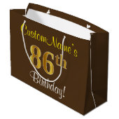 Elegant, bruin, Faux Gold 86th Birthday + naam Large Cadeautasje (Achterkant Gekanteld)