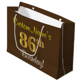 Elegant, bruin, Faux Gold 86th Birthday + naam Large Cadeautasje (Voorkant Gekanteld)