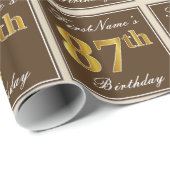 Elegant, bruin, Faux Gold 87th Birthday + naam Cadeaupapier (Rol Hoek)