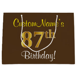 Elegant, bruin, Faux Gold 87th Birthday + naam Groot Cadeauzakje