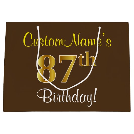 Elegant, bruin, Faux Gold 87th Birthday + naam Groot Cadeauzakje (Voorkant)