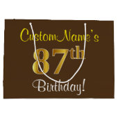 Elegant, bruin, Faux Gold 87th Birthday + naam Groot Cadeauzakje (Achterkant)