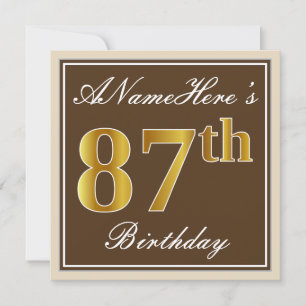 Elegant, bruin, Faux Gold 87th Birthday + naam Kaart