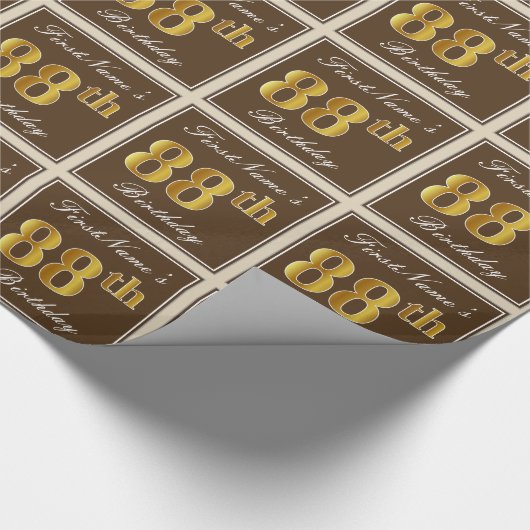 Elegant, bruin, Faux Gold 88th Birthday + naam Cadeaupapier (Hoek)